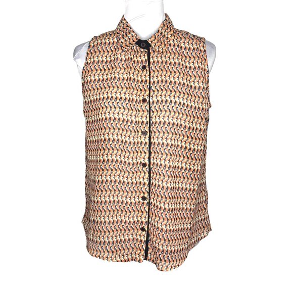 Olive & Oak Pattern Sleeveless Blouse Sz M - Picture 1 of 10